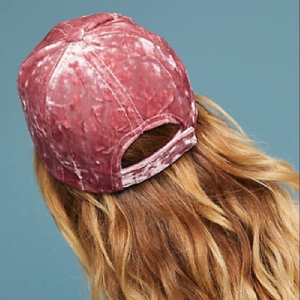 Rose Gold Pink Crushed Velvet Baseball Cap - Picture 4 of 6